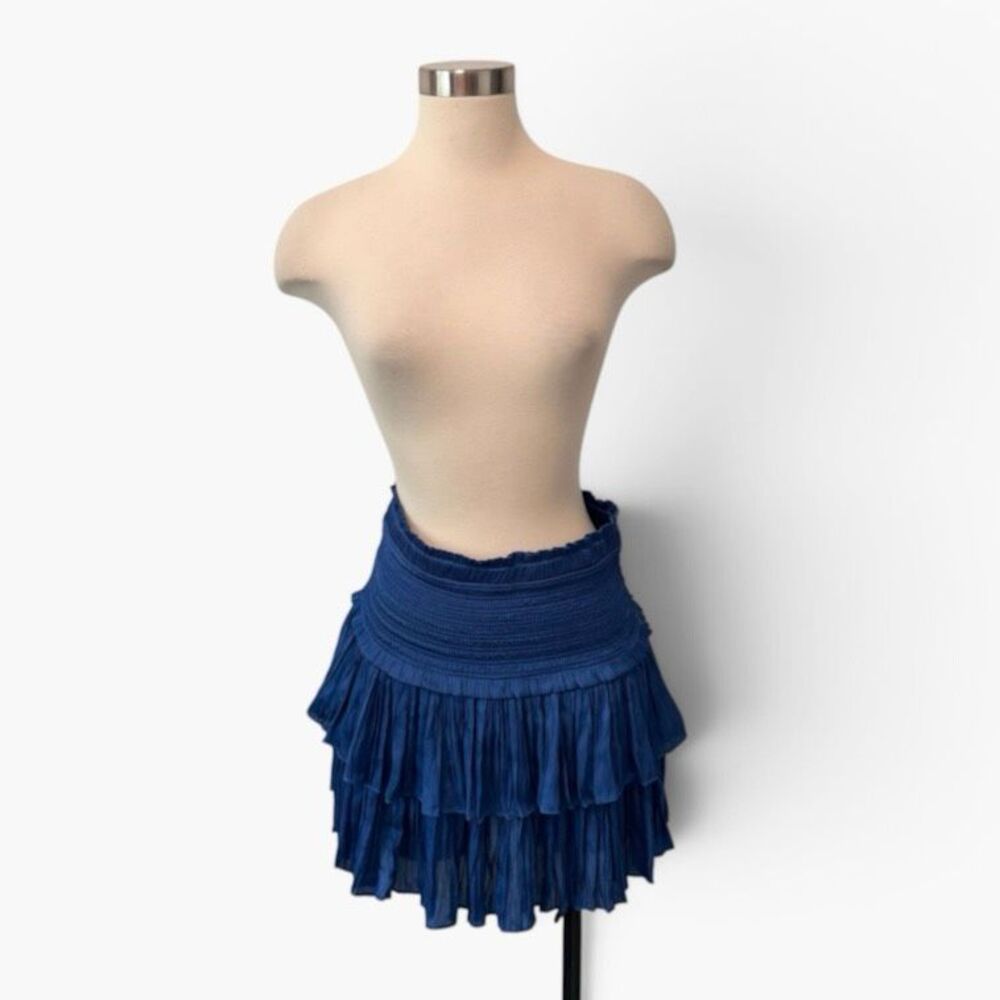 Reset By Jane Blue Amore Mini Skirt Peasant Tiered Large L Smocked